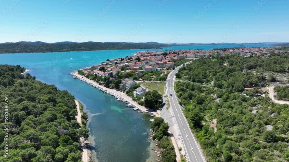 Pirovac croatia drone aerial view with ocean, sea landscape. Summer in croatien town Pirovac croatia drone aerial view with ocean, sea landscape. Summer in croatien town