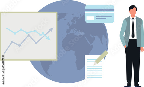 Boy looking at global business graph.