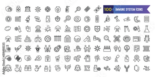Immune system icons set. Outline set of immune system vector icons for ui design. Outline icon collection. Editable stroke.