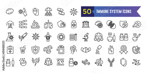 Immune system icons set. Outline set of immune system vector icons for ui design. Outline icon collection. Editable stroke.