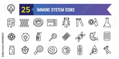 Immune system icons set. Outline set of immune system vector icons for ui design. Outline icon collection. Editable stroke.