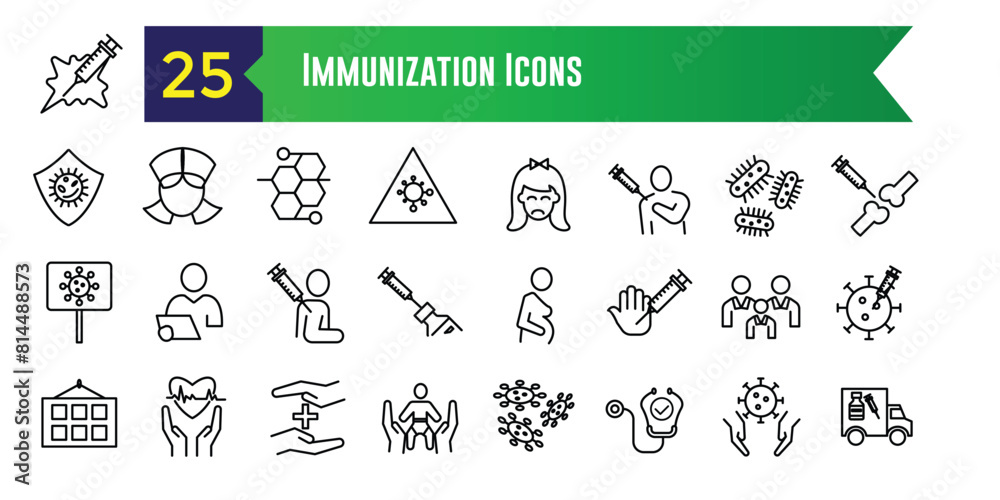 Immunization icons set. Outline set of immunization vector icons for ui design. Outline icon collection. Editable stroke. Immunization icons set. Outline set of immunization vector icons for ui design. Outline icon collection. Editable stroke.
