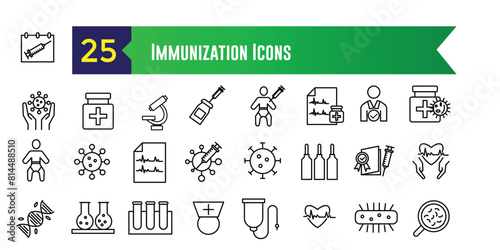 Immunization icons set. Outline set of immunization vector icons for ui design. Outline icon collection. Editable stroke.