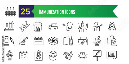 Immunization icons set. Outline set of immunization vector icons for ui design. Outline icon collection. Editable stroke.