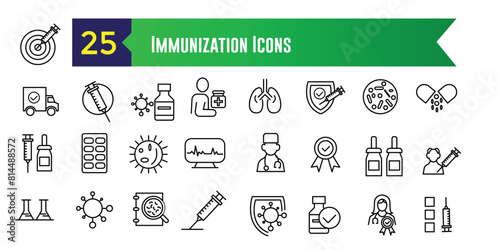 Immunization icons set. Outline set of immunization vector icons for ui design. Outline icon collection. Editable stroke.