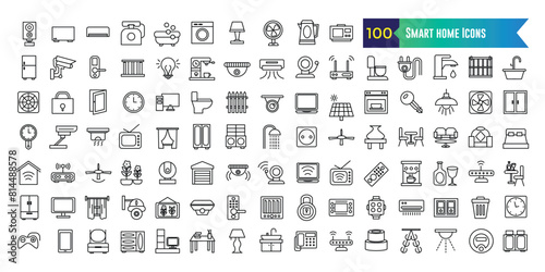 Smart home icons set. Outline set of smart home vector icons for ui design. Outline icon collection. Editable stroke.