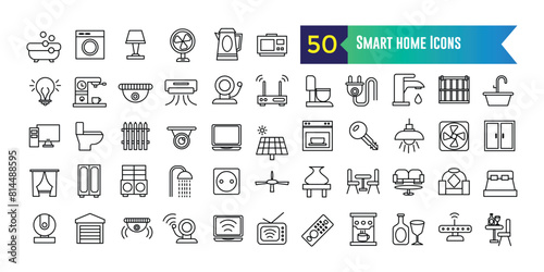 Smart home icons set. Outline set of smart home vector icons for ui design. Outline icon collection. Editable stroke.
