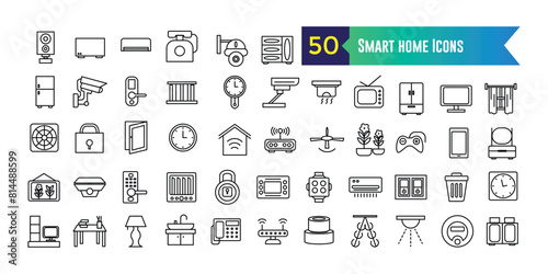 Smart home icons set. Outline set of smart home vector icons for ui design. Outline icon collection. Editable stroke.