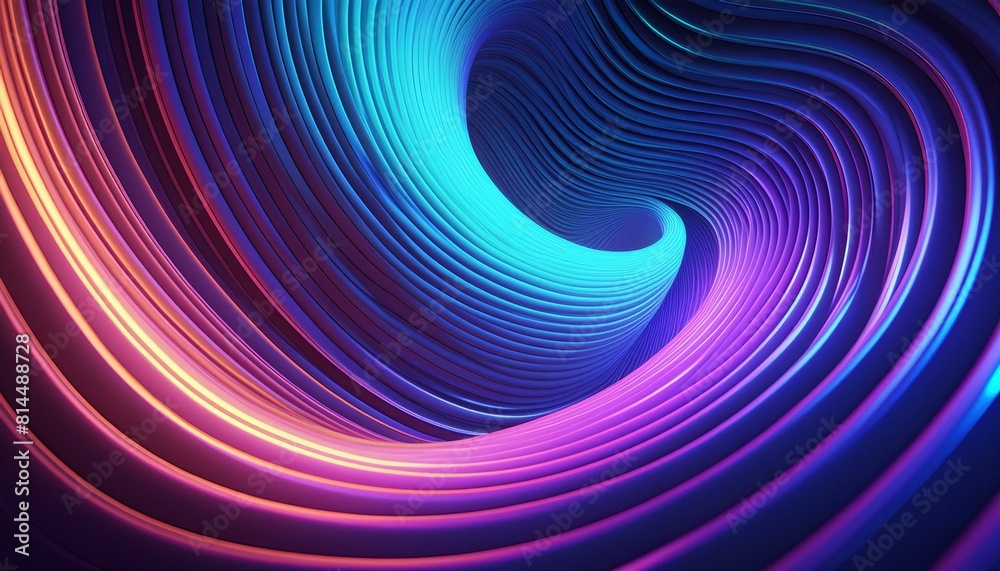 Obraz premium 3D rendering of an abstract wavy spiral background. Neon lighting.