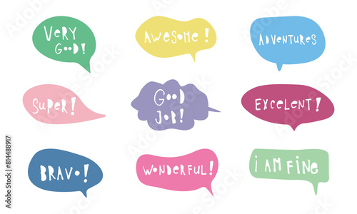 Optimistic phrases vector stickers pack. Cheerful flat messages set. Positive attitude, lifestyle quotes illustration. Greeting card, postcard typography. Happy thoughts, you matter letterings © irina