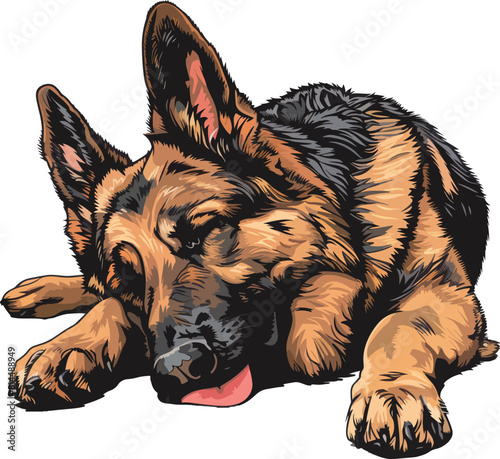 German shepherd lying on the floor its tongue out, Gsd, German shepherd vector