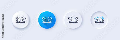 Arena stadium line icon. Neumorphic, Blue gradient, 3d pin buttons. Sport complex sign. Championship building symbol. Line icons. Neumorphic buttons with outline signs. Vector