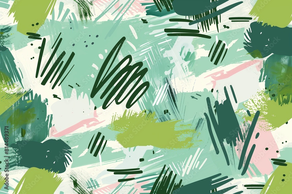 Expressive minimalistic pattern. Contemporary green pastel decoration. Hipster hand drawn brush print. Stylish vector geometric strokes fantasy print .Speed style art