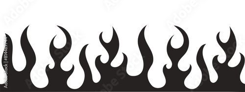Flame neo tribal tattoo y2k hot print line and silhouette retro ornament seamless pattern. Fire set design elements isolated on white