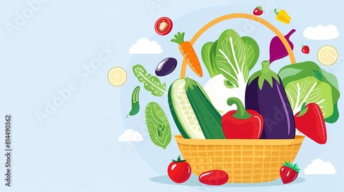 A variety of fresh vegetables are arranged in a basket