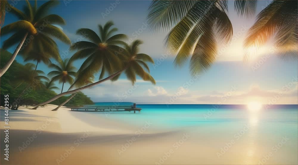 Palm tree on tropical beach with blue sky and white clouds background. Travel and summer vacation concept. Palm tree on tropical beach with blue sky and white clouds background. Travel and summer vacation concept.