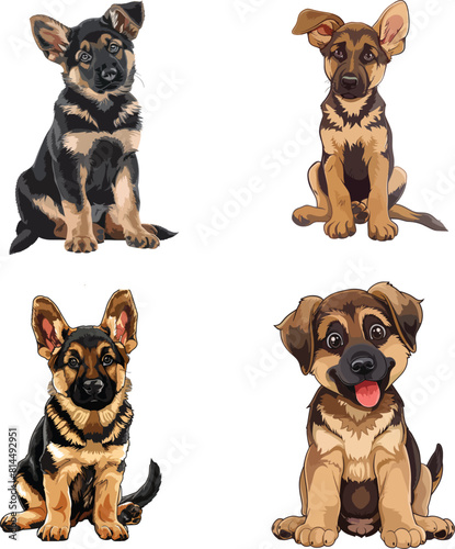 A german shepherd puppy is sitting down, clipart, vector illustration, Gsd vector