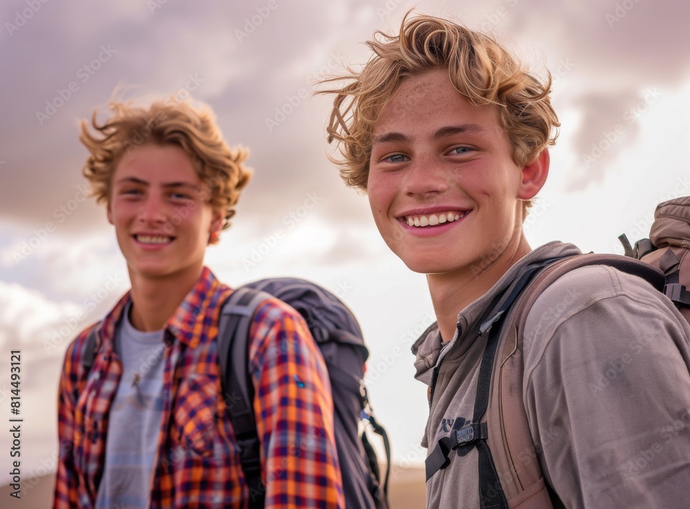 2 boys are climbing the mountain 2 boys are climbing the mountain
