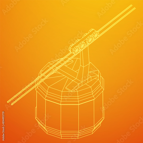Cable car cabin gondola. Funicular simple cableway concept. Wireframe low poly mesh vector illustration