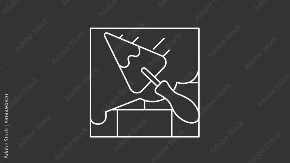 Animated wall putty white icon. Putty knife applying spackle over bricks line animation. Wall finishing. Isolated illustration on dark background. Transition alpha video. Motion graphic Animated wall putty white icon. Putty knife applying spackle over bricks line animation. Wall finishing. Isolated illustration on dark background. Transition alpha video. Motion graphic