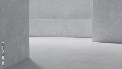 Fototapeta Naklejka Na Ścianę i Meble -  Clean lines and angles of concrete walls forming an architecturally minimalist corner. 3d render