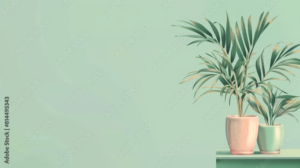illustration of a home plant on a pastel green background with copy space illustration of a home plant on a pastel green background with copy space