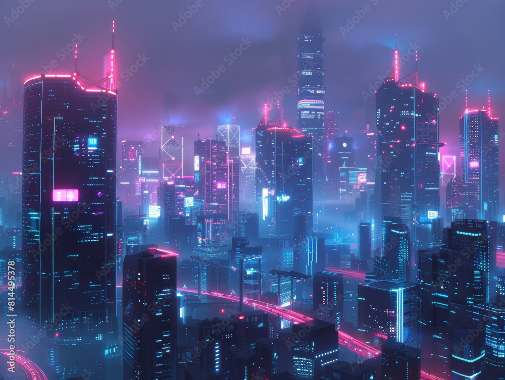 cyberpunk metropolitan cityscape at night - ai