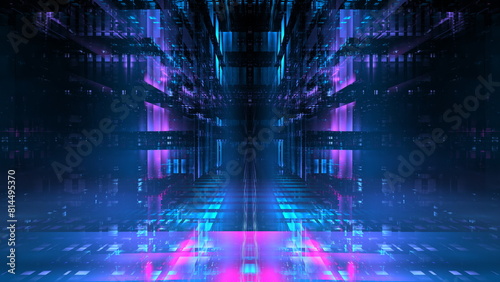 Obraz na plátně Neon lit virtual passageway creates an immersive sci-fi atmosphere with luminous