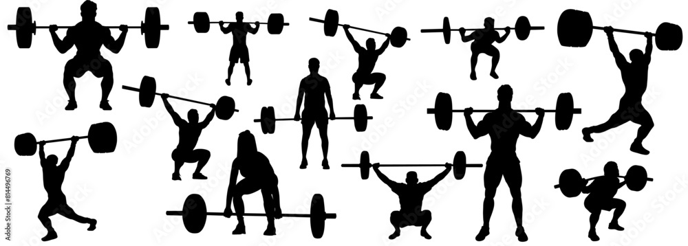 Weight lifter silhouette. Collection of weight lifting athlete silhouette. 