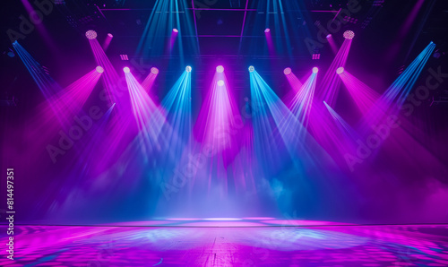 Illuminated stage backdrop for a contemporary dance production  with spot lighting. An empty stage brought to life with unique lighting.