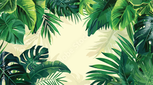 Horizontal background with green leaves of tropical