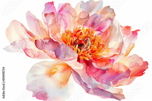 a watercolor clipart of a peony with delicate petals and vibrant hues  isolated on a white background 