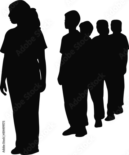 children waiting in line, silhouette vector