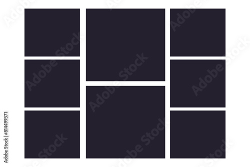 Photo grid collage frames template, moodboad layout, mosaic border, scrapbook set isolated on background. Presentation display mockup.