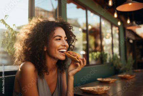 Savoring Flavor  Happy Woman Eating Taco