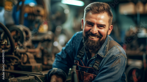 Mechanic With a Friendly Smile Working on a Car.