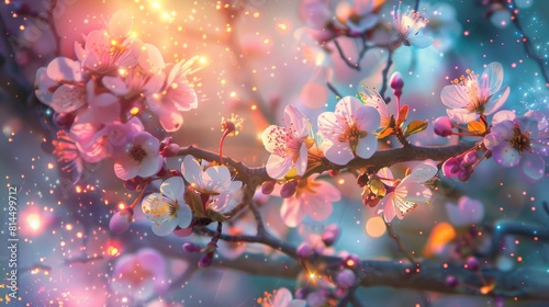 Celestial blossoms on cosmic tree branches each petal a starburst wallpaper