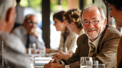 Senior Businessman Smiling at a Meeting.