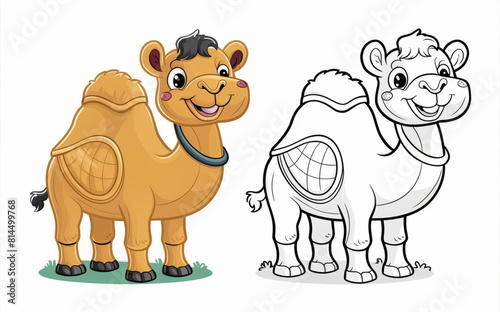 Kids coloring book page of a camel.