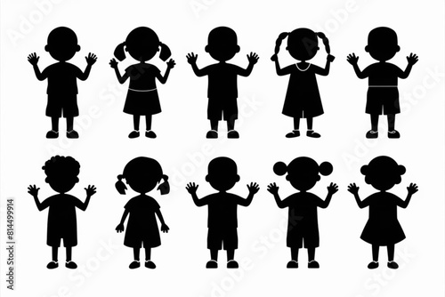 silhouettes of children in different poses,  a set of kids