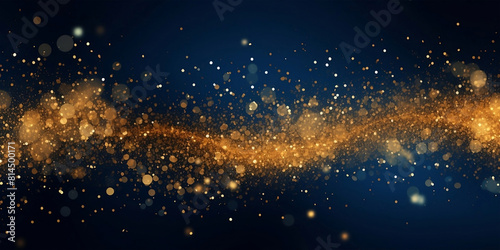 Gold sparkle splatter border . Gold Foil Frame Gold blue and gold banner celebrations brush stroke on blue background golden star. Cosmic glittering.