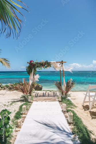 Seaside Wedding Arch Setup with Coastal View