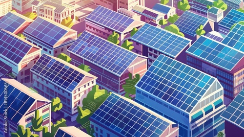 A neighborhood of homes with solar panels on their roofs. The panels are angled to maximize sunlight exposure.