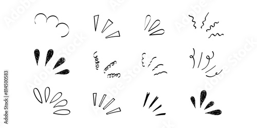 Pop line frame comic anime effect healine mark, suprise doodle emotions isolated on white background. Attention sign, notice or sparles.