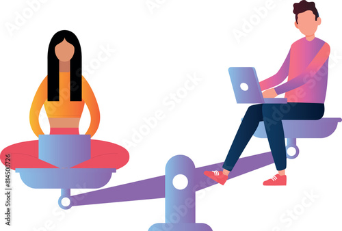 Boy and girl balance the scale of life.