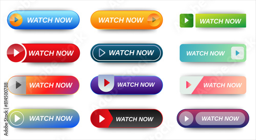 Watch now buttons icon set design vector. Modern gradient web buttons. web elements.
