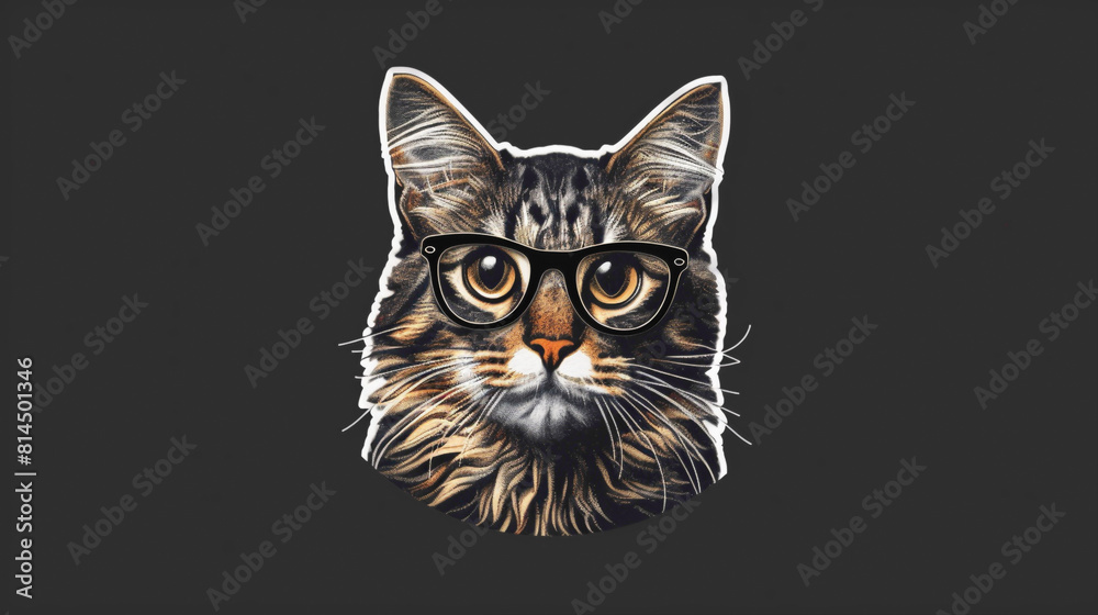 Beautifull and cute animated sticker of cat face wearing glasess.