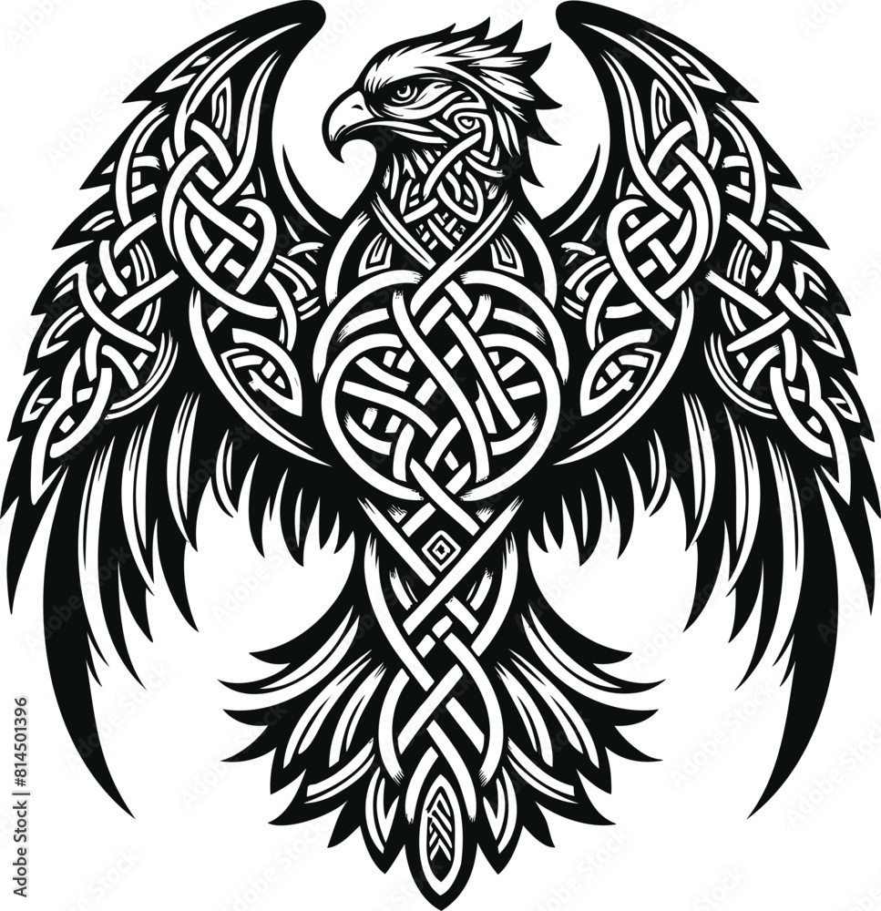 Obraz premium Viking Celtic Raven Hugin Munin bird graphic design | svg png eps vector | cut print laser engrave digital files for commercial use | tattoo, T-Shirts Coffee Mugs Posters Stickers