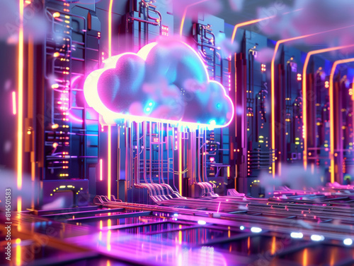 cybersecurity database concept, futuristic, neon, cloud conceptua - ai photo