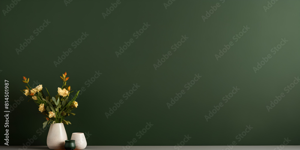 Mock up product presentation mock up, dark olive green wall with minimalistic decor, free copy space background Mock up product presentation mock up, dark olive green wall with minimalistic decor, free copy space background